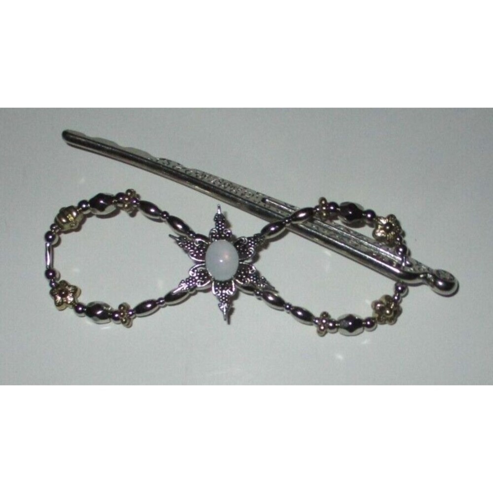 Faux Opal Barrette Lilla Rose Silver Tone Flexi Clip NIP L Hair Styling 4.5 Inch